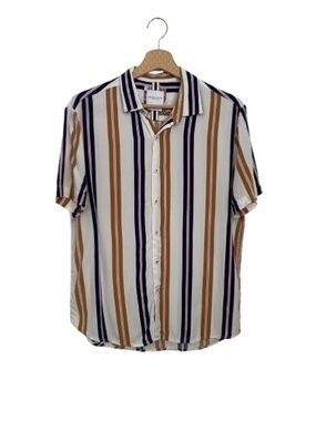 Denim & Flower Striped Short Sleeve Button-Down Shirt - Multi-Color - Size S